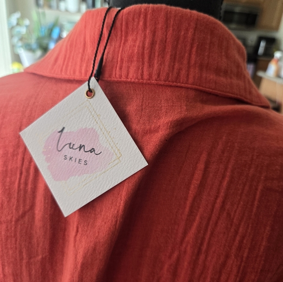 100% cotton orange button dress - Picture 2 of 4